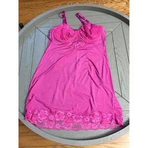 Victoria Secret Pink Lace Trim Underwire Chemise Slip Lingerie Dress Large